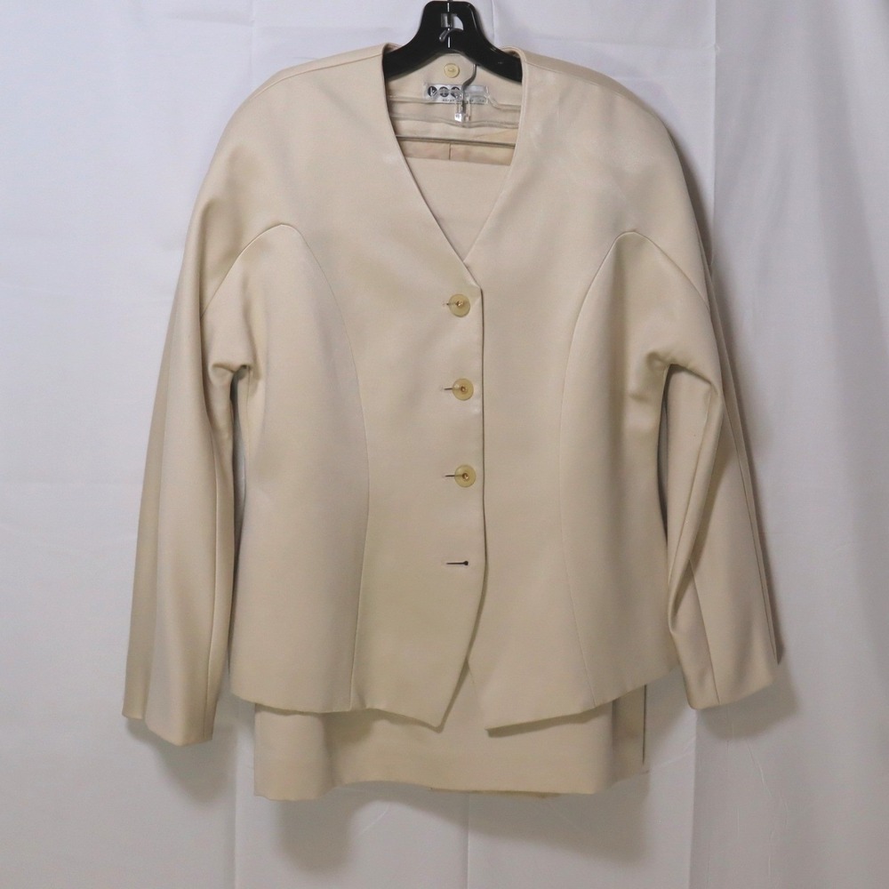 K.T.F  by Kristinn Steinarr Skirt Suit Set Beige Womens Vintage Minimalist 14
